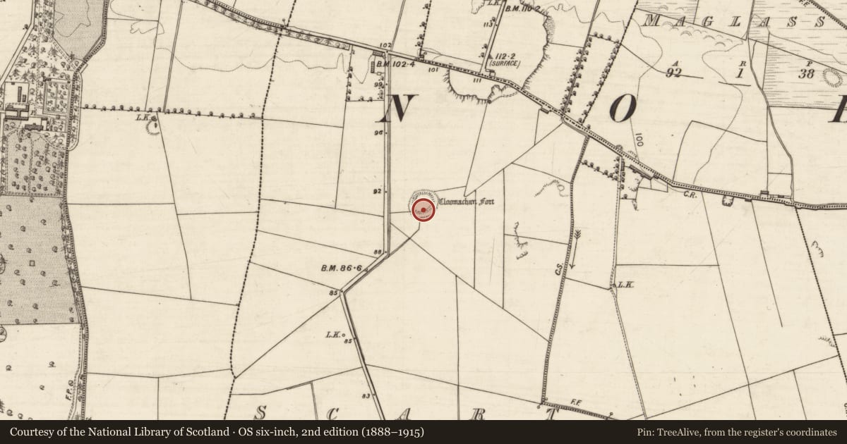 Ordnance Survey six-inch map, 2nd edition (1888–1915) covering the location of Ringfort - rath, Scart, County Kerry, with a pin at the register's coordinates