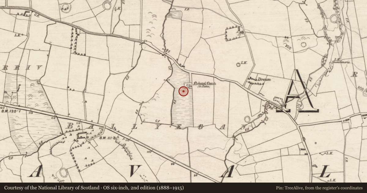 Ordnance Survey six-inch map, 2nd edition (1888–1915) covering the location of Enclosure, Ballyegan, County Kerry, with a pin at the register's coordinates