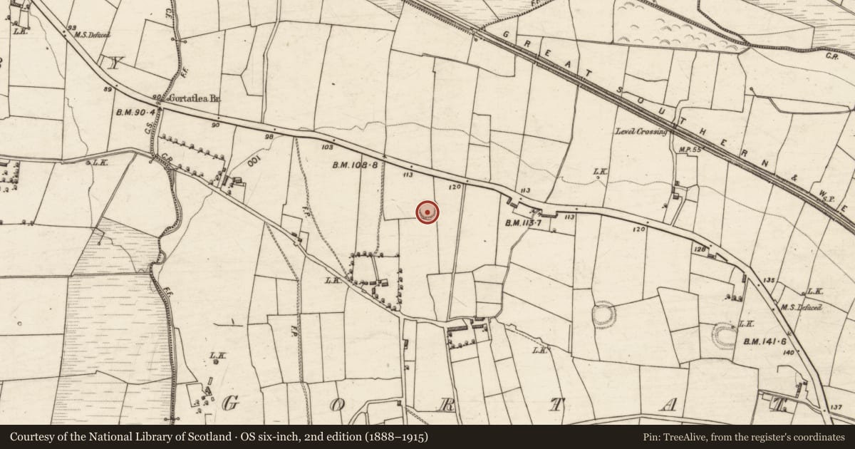 Ordnance Survey six-inch map, 2nd edition (1888–1915) covering the location of Ringfort - rath, Gortatlea, County Kerry, with a pin at the register's coordinates
