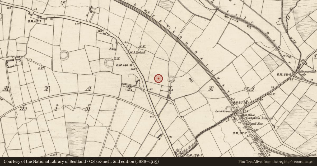 Ordnance Survey six-inch map, 2nd edition (1888–1915) covering the location of Ringfort - rath, Gortatlea, County Kerry, with a pin at the register's coordinates