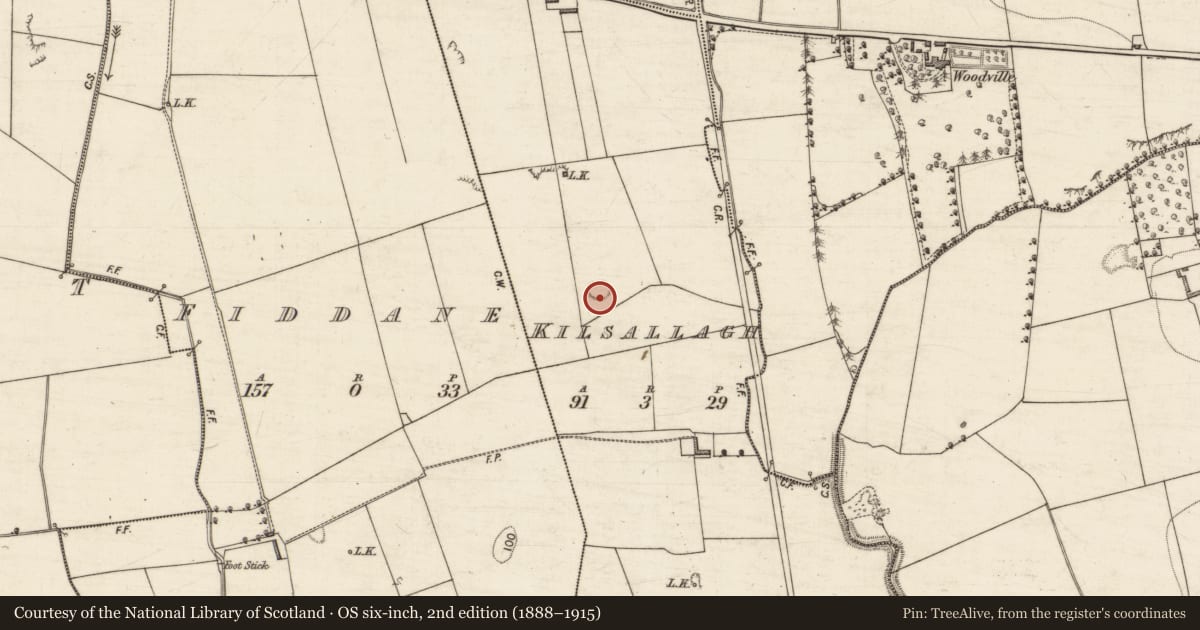 Ordnance Survey six-inch map, 2nd edition (1888–1915) covering the location of Ringfort - rath, Kilsallagh, County Kerry, with a pin at the register's coordinates