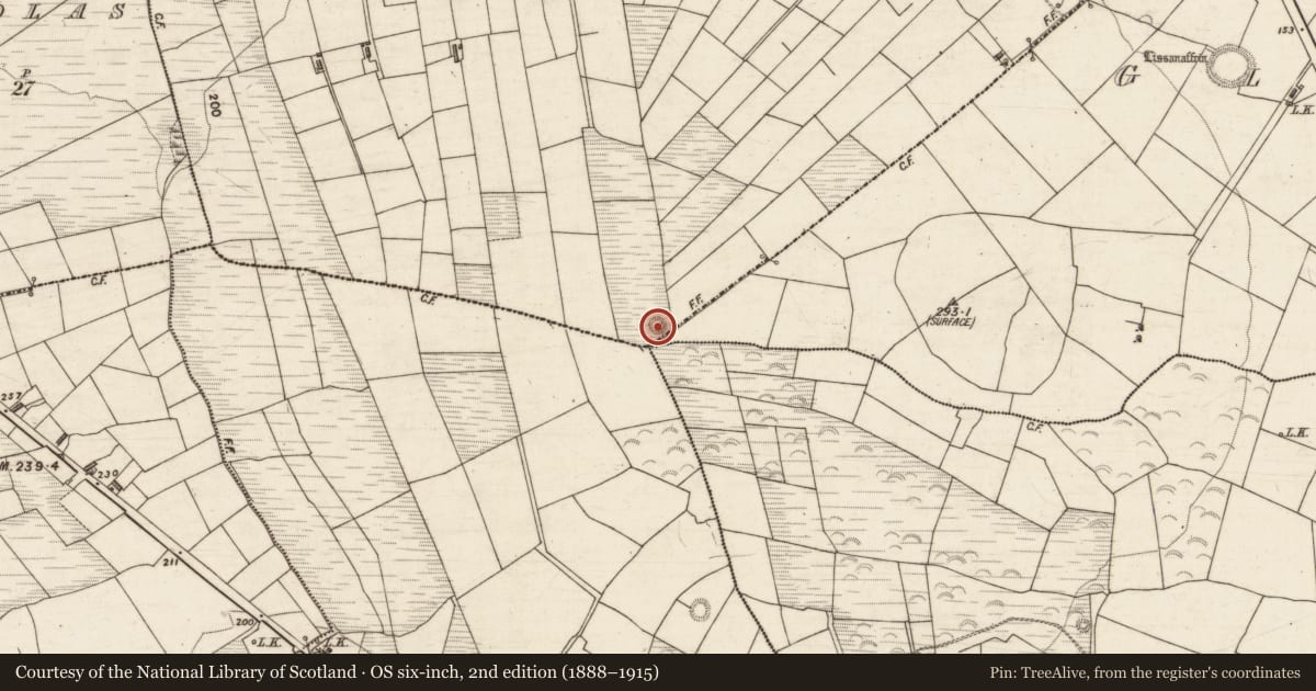 Ordnance Survey six-inch map, 2nd edition (1888–1915) covering the location of Enclosure, Gortatlea, County Kerry, with a pin at the register's coordinates