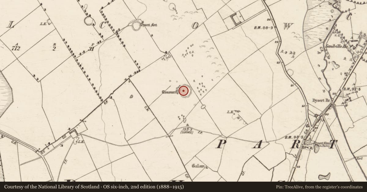 Ordnance Survey six-inch map, 2nd edition (1888–1915) covering the location of Enclosure, Kilcow, County Kerry, with a pin at the register's coordinates