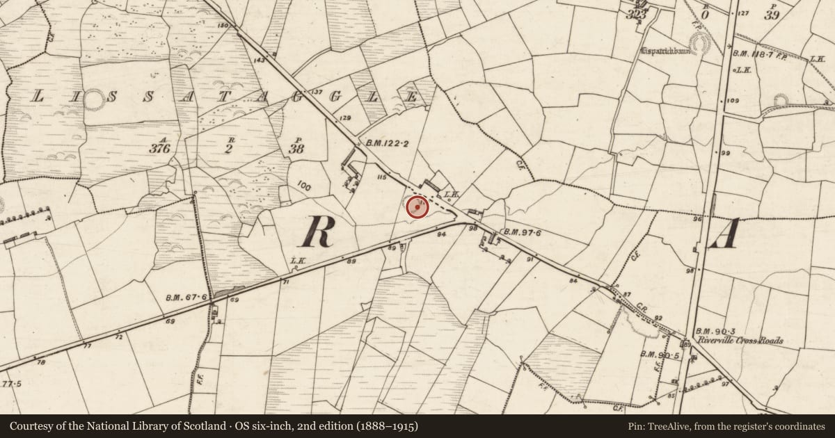 Ordnance Survey six-inch map, 2nd edition (1888–1915) covering the location of Souterrain, Lissataggle, County Kerry, with a pin at the register's coordinates