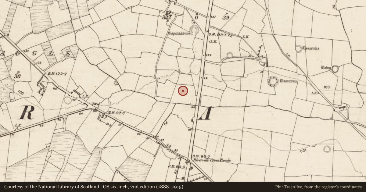 Ordnance Survey six-inch map, 2nd edition (1888–1915) covering the location of Fulacht fia, Garraundarragh, County Kerry, with a pin at the register's coordinates