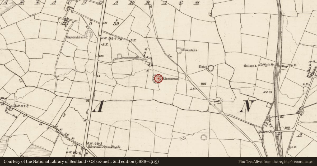 Ordnance Survey six-inch map, 2nd edition (1888–1915) covering the location of Ringfort - rath, Garraundarragh, County Kerry, with a pin at the register's coordinates