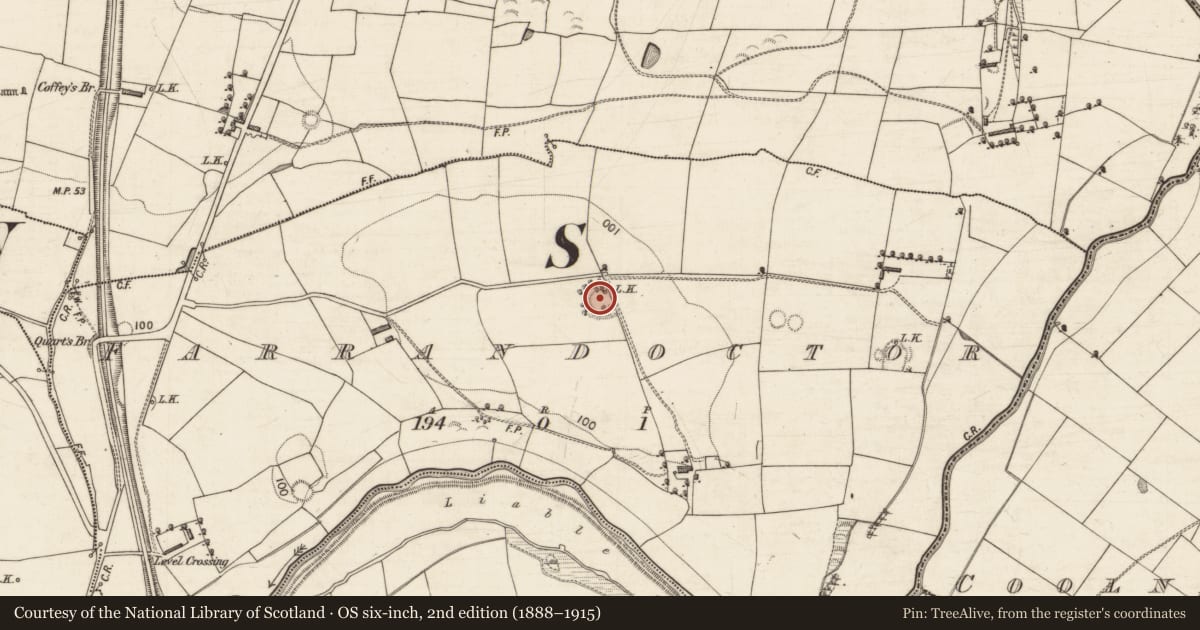 Ordnance Survey six-inch map, 2nd edition (1888–1915) covering the location of Ringfort - rath, Farrandoctor, County Kerry, with a pin at the register's coordinates