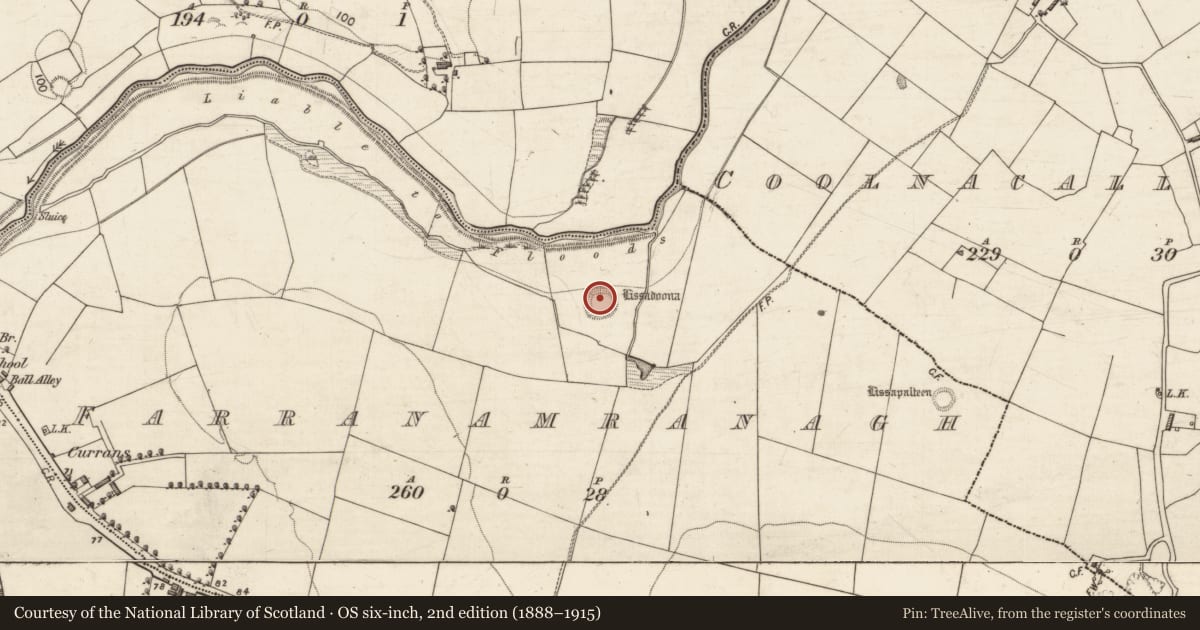 Ordnance Survey six-inch map, 2nd edition (1888–1915) covering the location of Ringfort - rath, Farranamranagh, County Kerry, with a pin at the register's coordinates