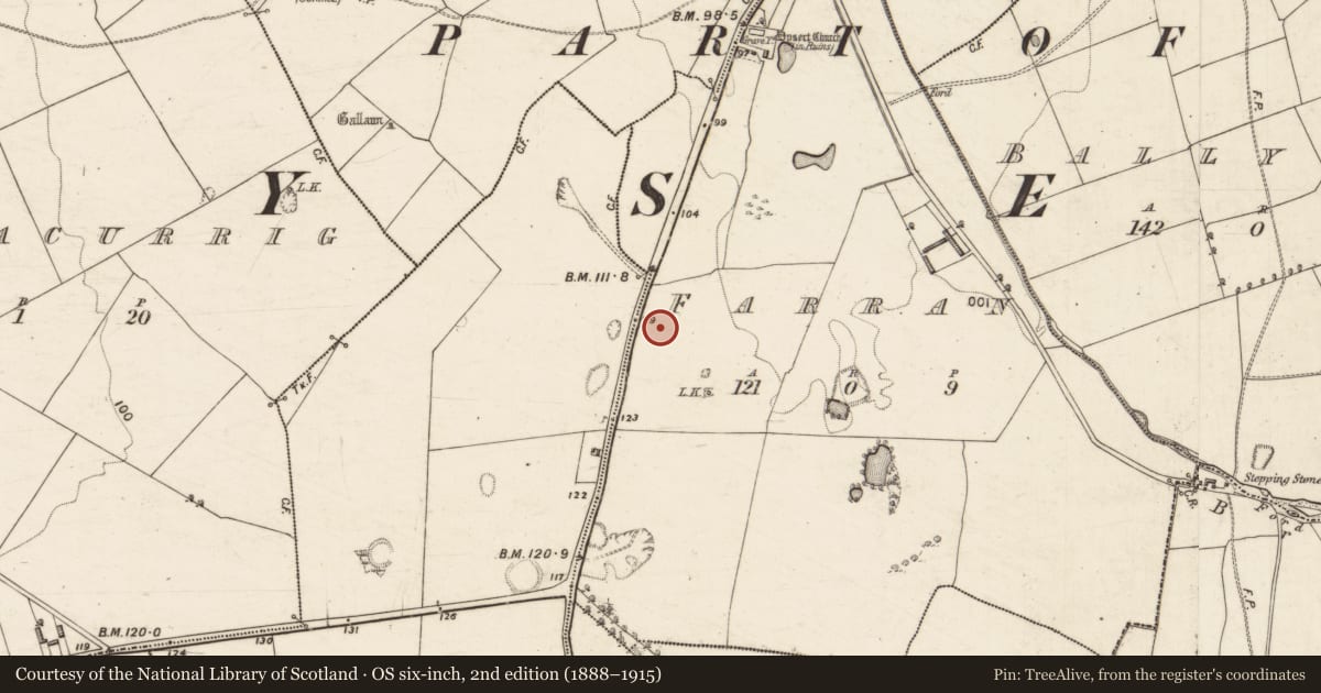 Ordnance Survey six-inch map, 2nd edition (1888–1915) covering the location of Hut site, Farran, County Kerry, with a pin at the register's coordinates