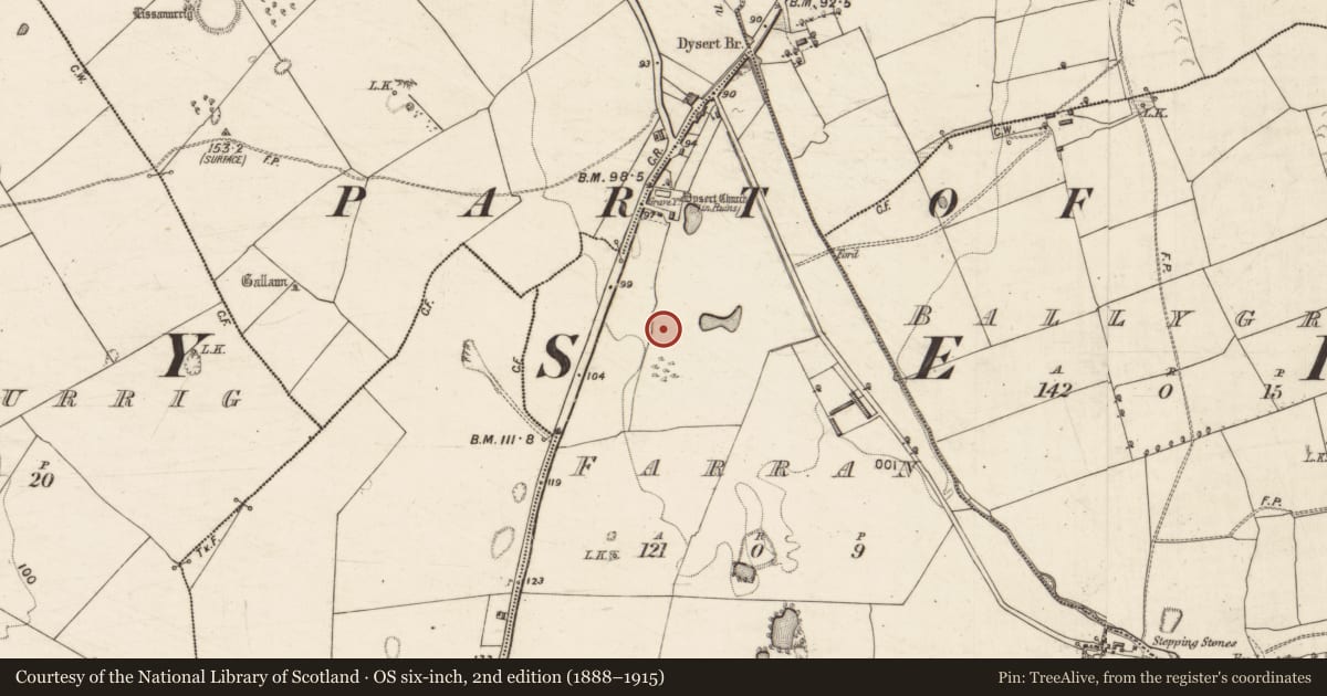 Ordnance Survey six-inch map, 2nd edition (1888–1915) covering the location of Souterrain, Farran, County Kerry, with a pin at the register's coordinates
