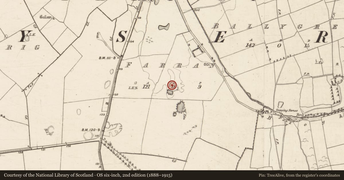 Ordnance Survey six-inch map, 2nd edition (1888–1915) covering the location of Enclosure, Farran, County Kerry, with a pin at the register's coordinates
