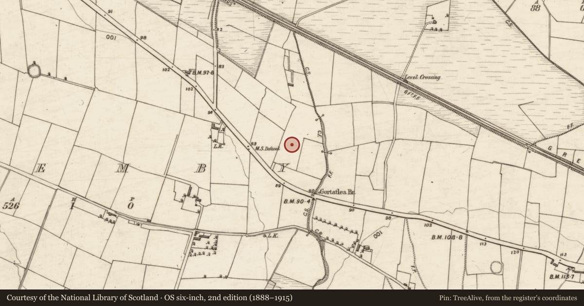 Ordnance Survey six-inch map, 2nd edition (1888–1915) covering the location of Fulacht fia, Flemby, County Kerry, with a pin at the register's coordinates