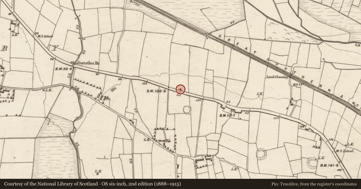 Ordnance Survey six-inch map, 2nd edition (1888–1915) covering the location of Excavation - miscellaneous, Gortatlea, County Kerry, with a pin at the register's coordinates