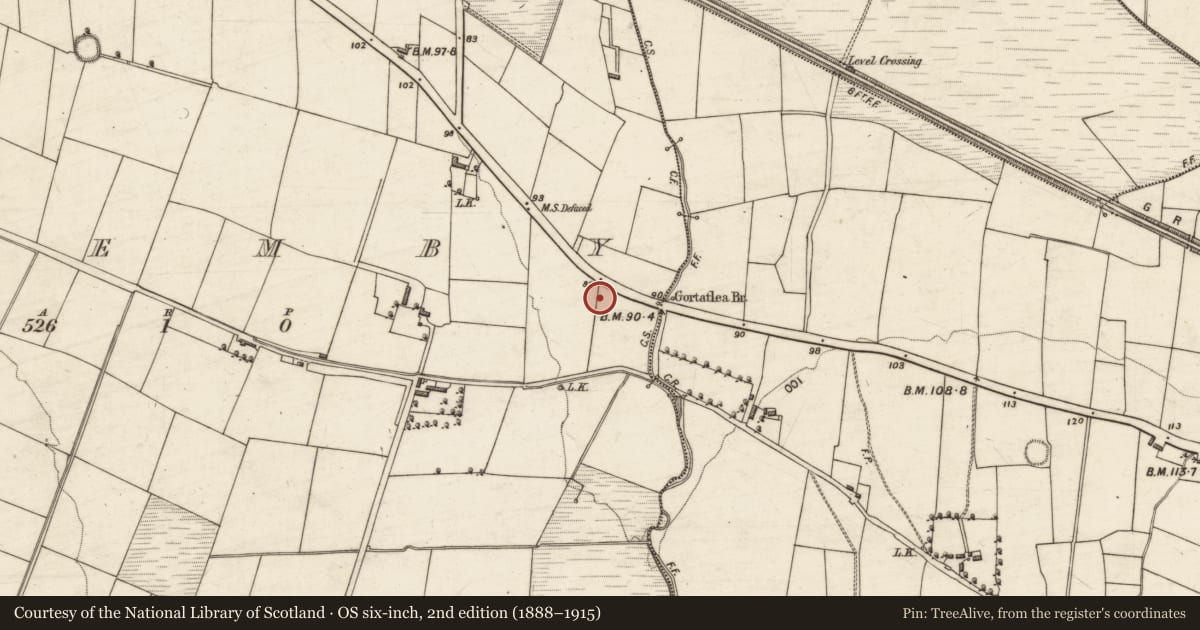 Ordnance Survey six-inch map, 2nd edition (1888–1915) covering the location of Barrow - pond barrow, Flemby, County Kerry, with a pin at the register's coordinates