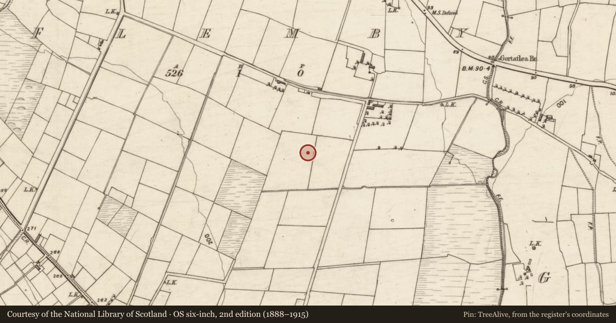 Ordnance Survey six-inch map, 2nd edition (1888–1915) covering the location of Ring-ditch, Flemby, County Kerry, with a pin at the register's coordinates