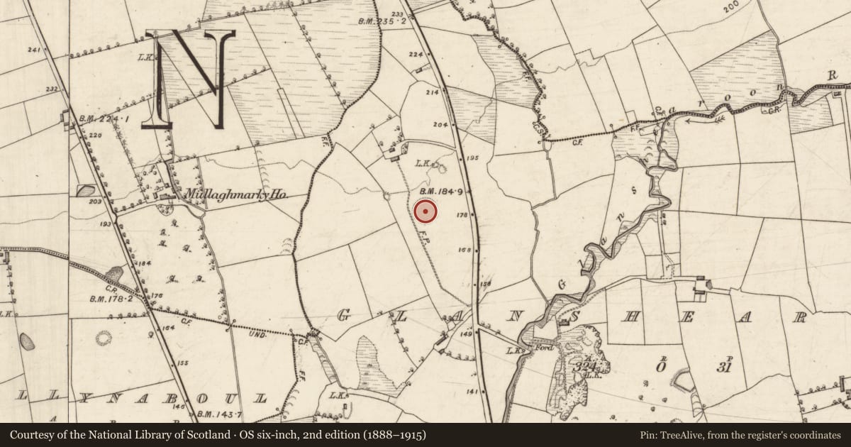 Ordnance Survey six-inch map, 2nd edition (1888–1915) covering the location of Ringfort - rath, Glanshearoon, County Kerry, with a pin at the register's coordinates