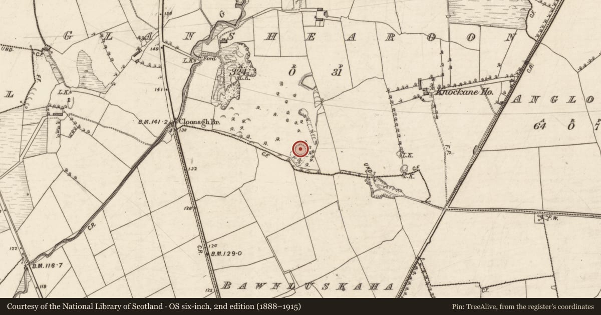 Ordnance Survey six-inch map, 2nd edition (1888–1915) covering the location of Enclosure, Glanshearoon, County Kerry, with a pin at the register's coordinates
