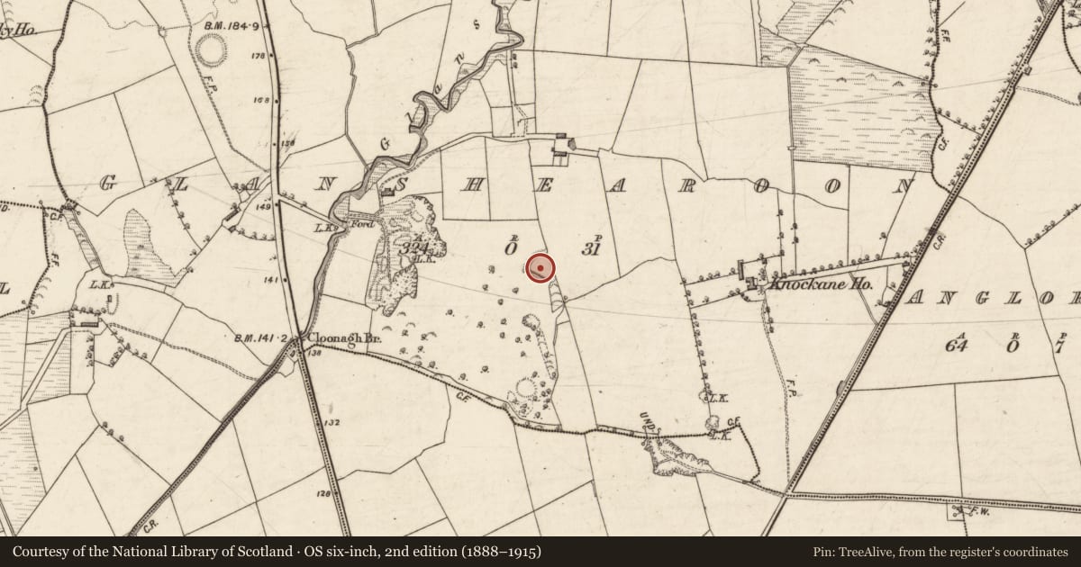 Ordnance Survey six-inch map, 2nd edition (1888–1915) covering the location of Earthwork, Glanshearoon, County Kerry, with a pin at the register's coordinates