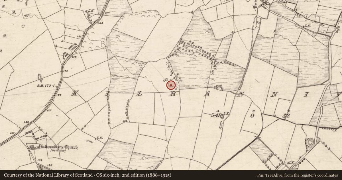 Ordnance Survey six-inch map, 2nd edition (1888–1915) covering the location of Enclosure, Kilbannivane, County Kerry, with a pin at the register's coordinates
