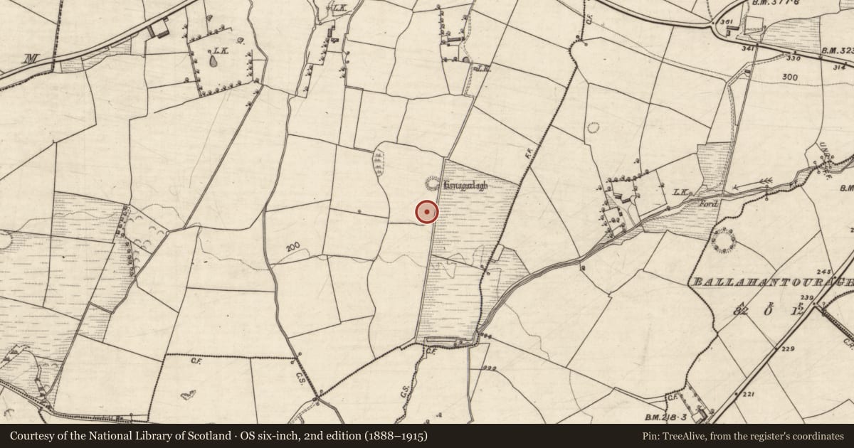 Ordnance Survey six-inch map, 2nd edition (1888–1915) covering the location of Souterrain, Kilcusnaun, County Kerry, with a pin at the register's coordinates