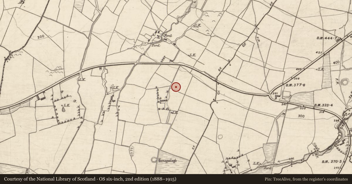 Ordnance Survey six-inch map, 2nd edition (1888–1915) covering the location of Burial ground, Kilcusnaun, County Kerry, with a pin at the register's coordinates