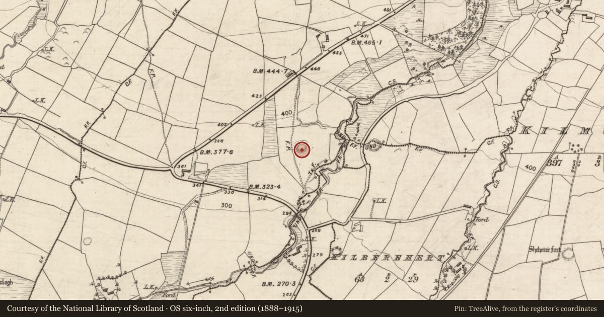 Ordnance Survey six-inch map, 2nd edition (1888–1915) covering the location of Enclosure, Glanlarehan, County Kerry, with a pin at the register's coordinates