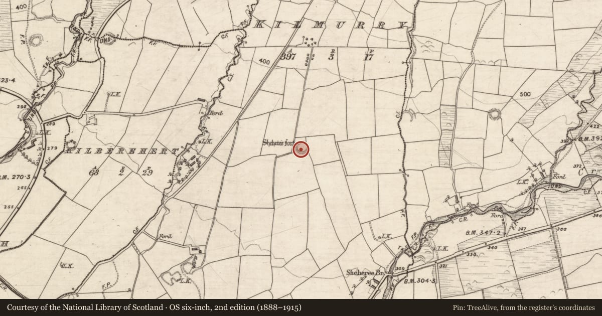 Ordnance Survey six-inch map, 2nd edition (1888–1915) covering the location of Ringfort - rath, Kilmurry, County Kerry, with a pin at the register's coordinates