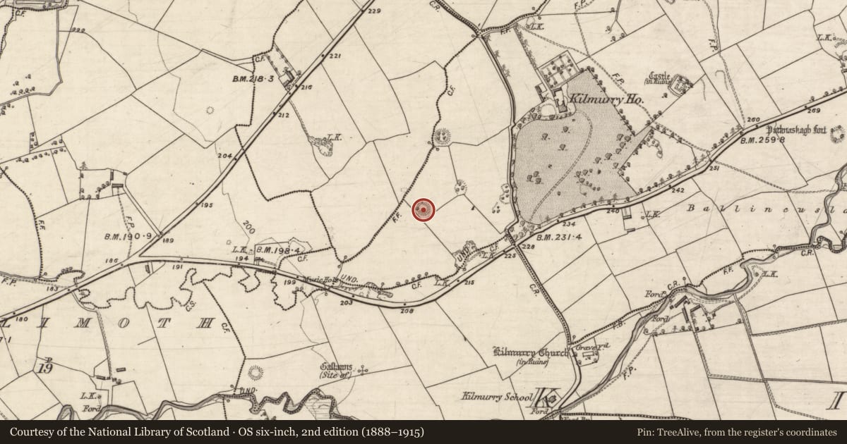 Ordnance Survey six-inch map, 2nd edition (1888–1915) covering the location of Ringfort - rath, Kilmurry, County Kerry, with a pin at the register's coordinates