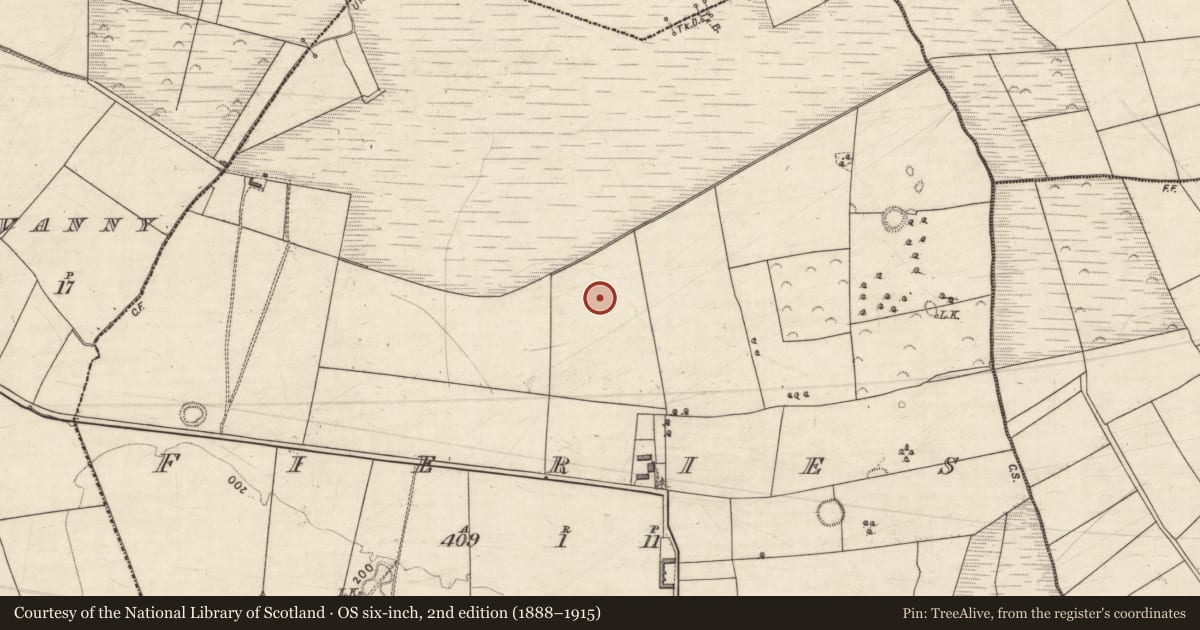 Ordnance Survey six-inch map, 2nd edition (1888–1915) covering the location of Fulacht fia, Fieries, County Kerry, with a pin at the register's coordinates