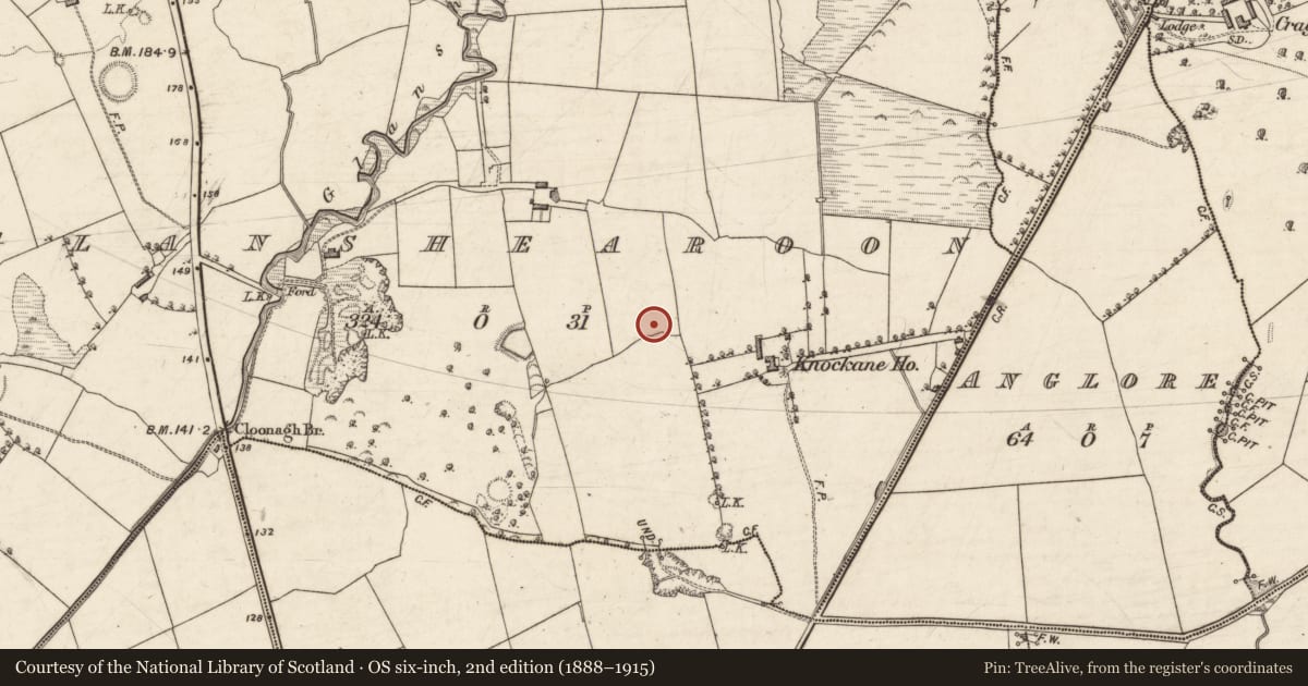 Ordnance Survey six-inch map, 2nd edition (1888–1915) covering the location of Enclosure, Glanshearoon, County Kerry, with a pin at the register's coordinates