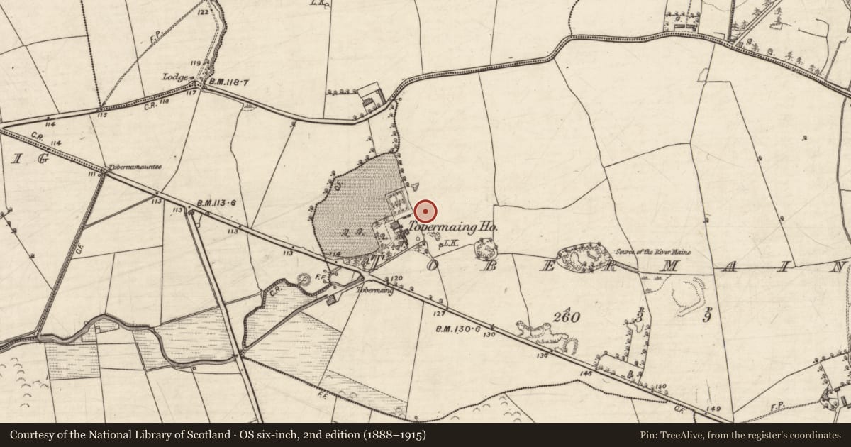 Ordnance Survey six-inch map, 2nd edition (1888–1915) covering the location of Souterrain, Tobermaing, County Kerry, with a pin at the register's coordinates