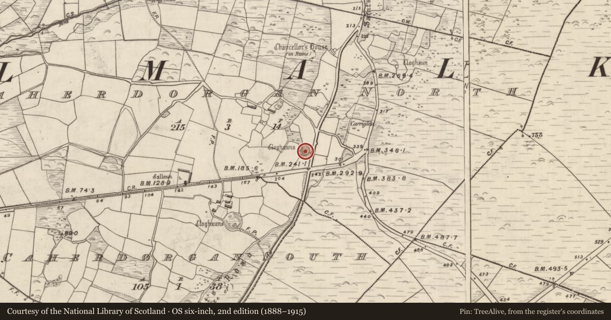 Ordnance Survey six-inch map, 2nd edition (1888–1915) covering the location of Ringfort - cashel, Cathair Deargáin Thuaidh, County Kerry, with a pin at the register's coordinates