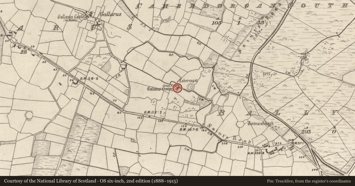 Ordnance Survey six-inch map, 2nd edition (1888–1915) covering the location of Leacht, Gallaras, County Kerry, with a pin at the register's coordinates