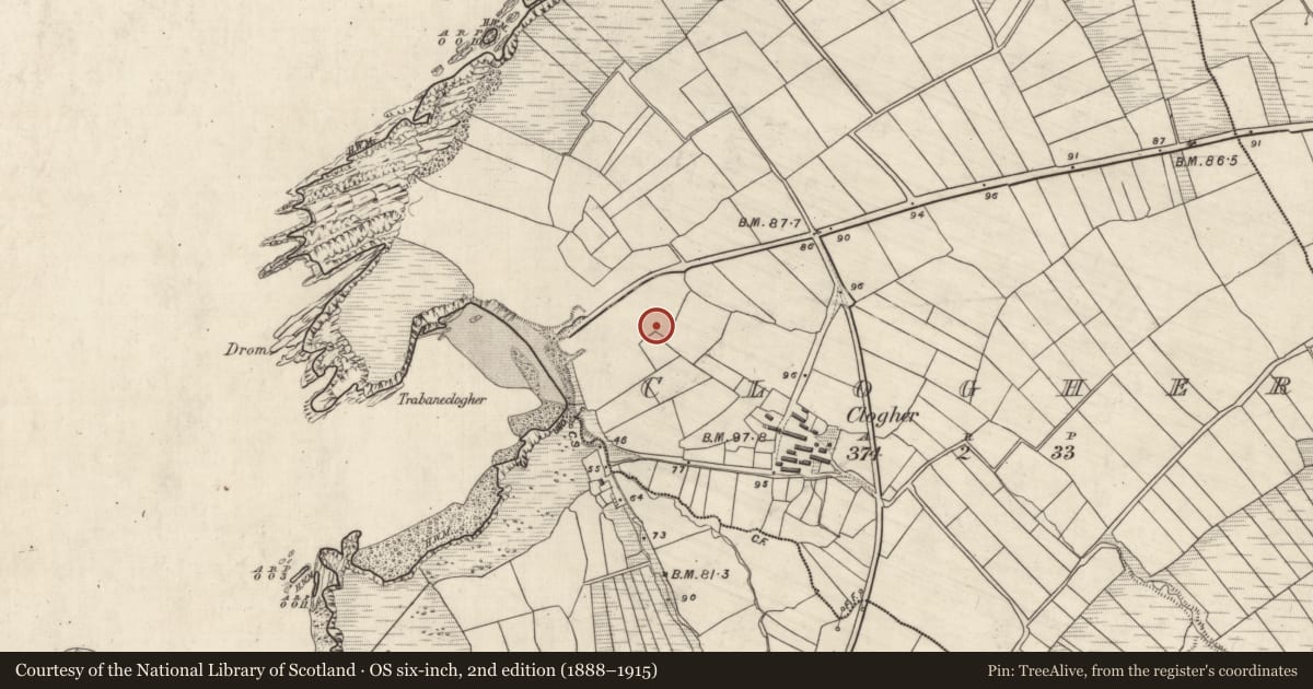Ordnance Survey six-inch map, 2nd edition (1888–1915) covering the location of Mound, Cloichear, County Kerry, with a pin at the register's coordinates