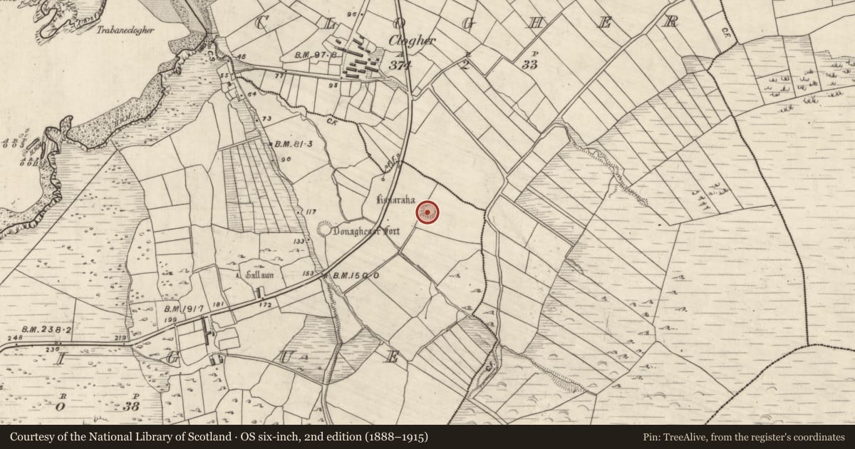 Ordnance Survey six-inch map, 2nd edition (1888–1915) covering the location of Ringfort - rath, An Gráig (TC Dún Urlann), County Kerry, with a pin at the register's coordinates