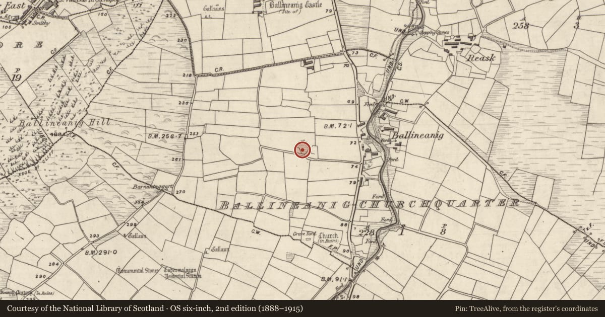 Ordnance Survey six-inch map, 2nd edition (1888–1915) covering the location of Ringfort - rath, Ceathrú An Teampaill, County Kerry, with a pin at the register's coordinates
