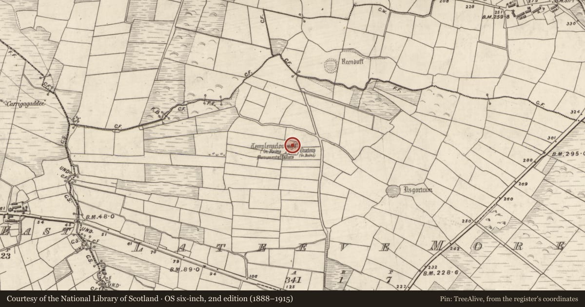 Ordnance Survey six-inch map, 2nd edition (1888–1915) covering the location of Hut site, Leataoibh Mór, County Kerry, with a pin at the register's coordinates