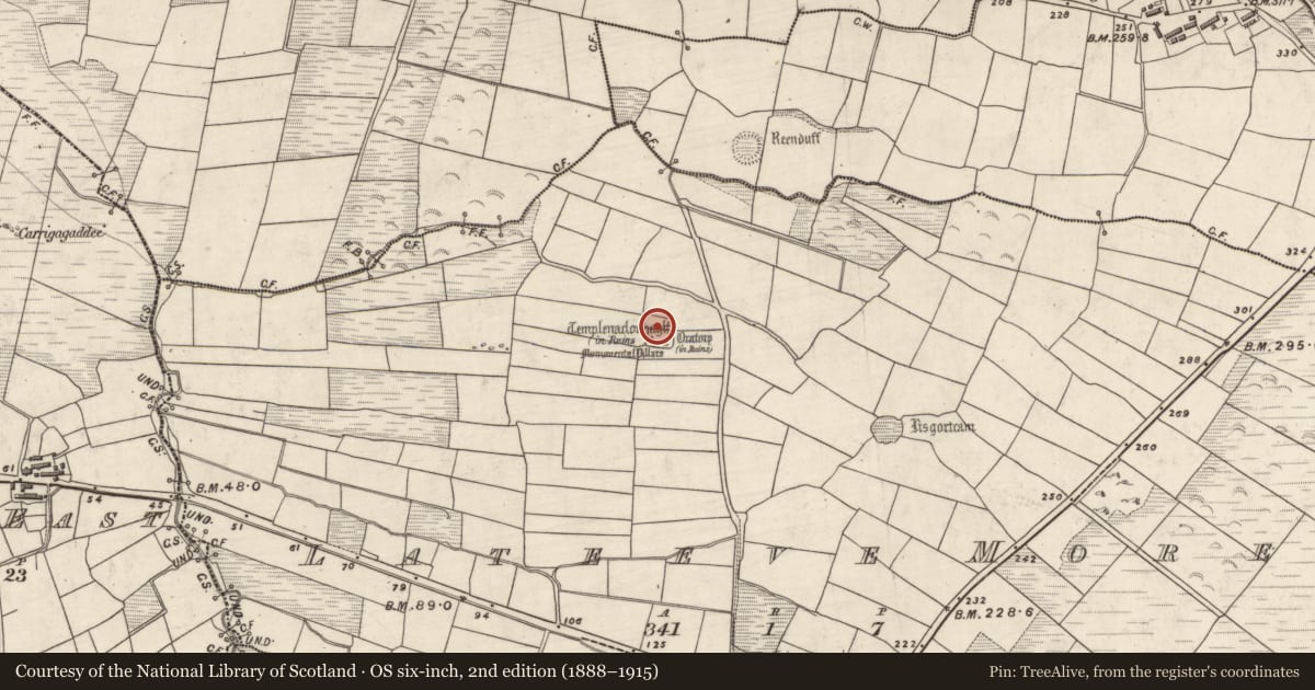 Ordnance Survey six-inch map, 2nd edition (1888–1915) covering the location of Hut site, Leataoibh Mór, County Kerry, with a pin at the register's coordinates