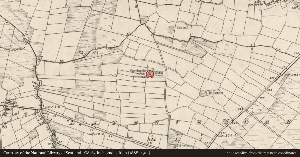 Ordnance Survey six-inch map, 2nd edition (1888–1915) covering the location of Leacht, Leataoibh Mór, County Kerry, with a pin at the register's coordinates