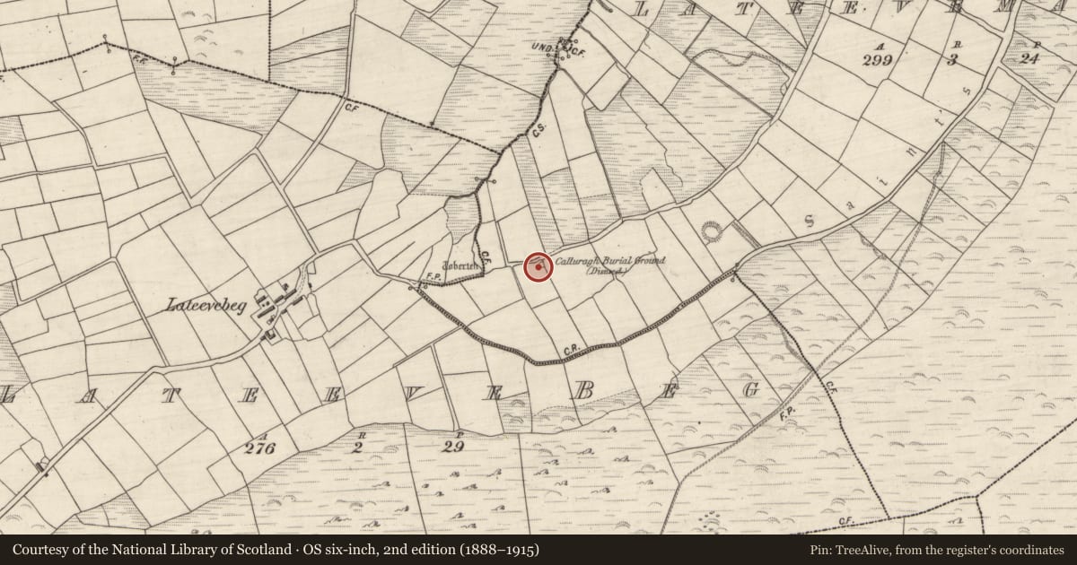 Ordnance Survey six-inch map, 2nd edition (1888–1915) covering the location of Cross-inscribed stone, Leataoibh Meánach, County Kerry, with a pin at the register's coordinates