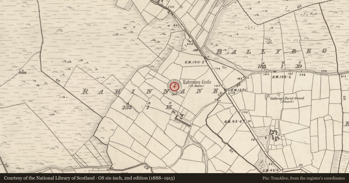 Ordnance Survey six-inch map, 2nd edition (1888–1915) covering the location of Ringfort - rath, Ráthanáin, County Kerry, with a pin at the register's coordinates