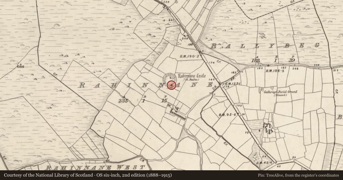 Ordnance Survey six-inch map, 2nd edition (1888–1915) covering the location of Souterrain, Ráthanáin, County Kerry, with a pin at the register's coordinates