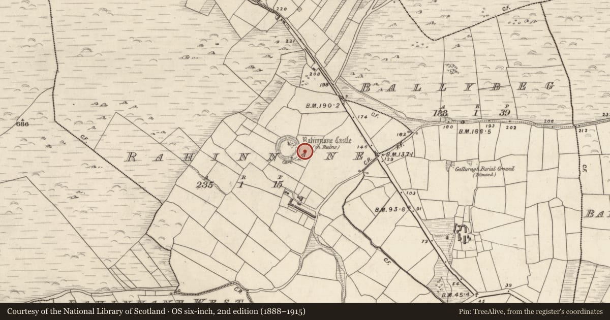 Ordnance Survey six-inch map, 2nd edition (1888–1915) covering the location of Mound, Ráthanáin, County Kerry, with a pin at the register's coordinates