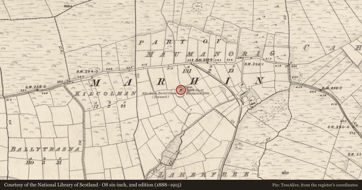 Ordnance Survey six-inch map, 2nd edition (1888–1915) covering the location of Cross-inscribed stone, Mám An Óraigh, County Kerry, with a pin at the register's coordinates