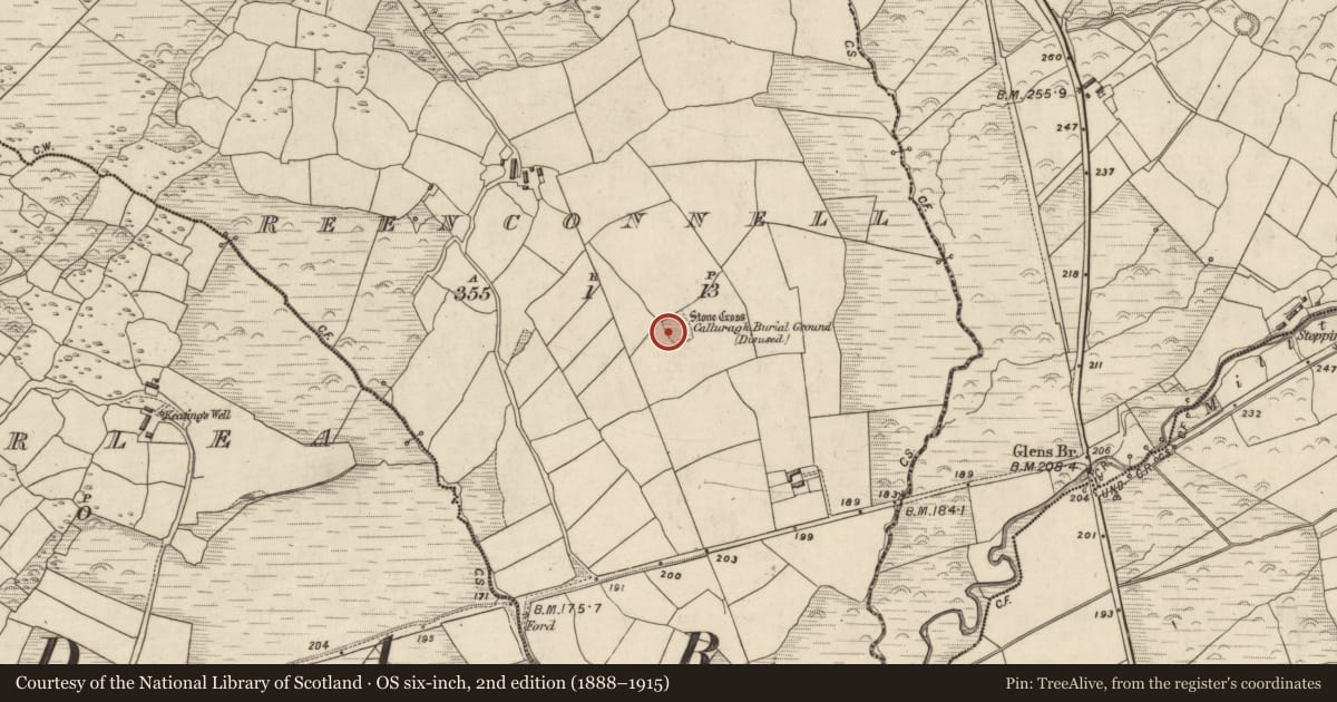 Ordnance Survey six-inch map, 2nd edition (1888–1915) covering the location of Ecclesiastical enclosure, Rinn Chonaill, County Kerry, with a pin at the register's coordinates
