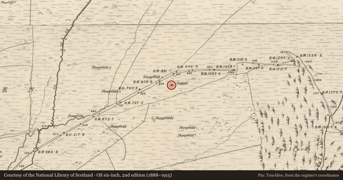 Ordnance Survey six-inch map, 2nd edition (1888–1915) covering the location of Hut site, Na Gleannta Thuaidh, County Kerry, with a pin at the register's coordinates