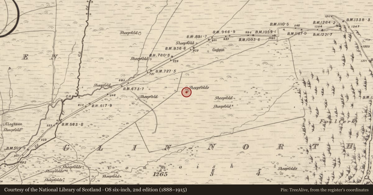 Ordnance Survey six-inch map, 2nd edition (1888–1915) covering the location of Hut site, Na Gleannta Thuaidh, County Kerry, with a pin at the register's coordinates