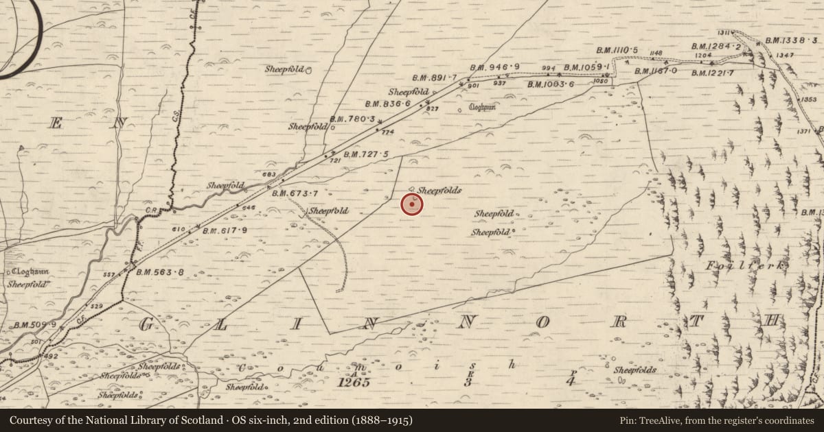 Ordnance Survey six-inch map, 2nd edition (1888–1915) covering the location of Hut site, Na Gleannta Thuaidh, County Kerry, with a pin at the register's coordinates