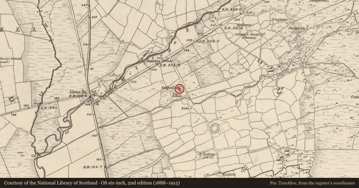Ordnance Survey six-inch map, 2nd edition (1888–1915) covering the location of Souterrain, Na Gleannta Thuaidh, County Kerry, with a pin at the register's coordinates