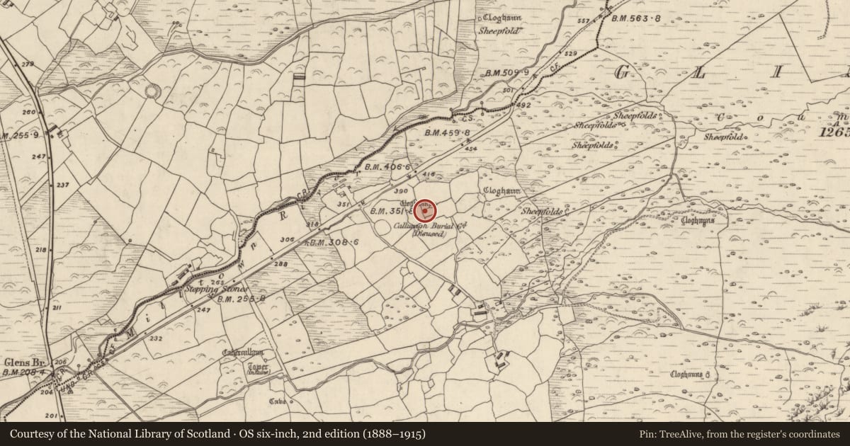 Ordnance Survey six-inch map, 2nd edition (1888–1915) covering the location of Hut site, Na Gleannta Thuaidh, County Kerry, with a pin at the register's coordinates